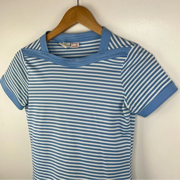 VINTAGE ELLANEE Blue Striped Boatneck Top - Picture 2 of 6